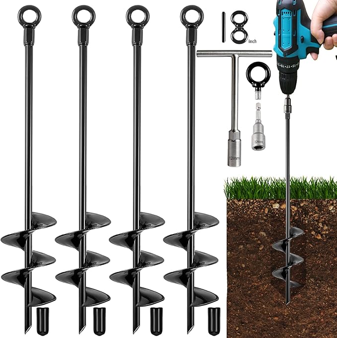 Fabulas Ground Anchors Heavy Duty, Swing Set Anchor Kit 18 Inch 4 Pack Screw in Earth Anchors Trampoline Stakes High Wind Metal Auger Anchor for Shed Tent Carports Securing Animals Camping Mobile Home