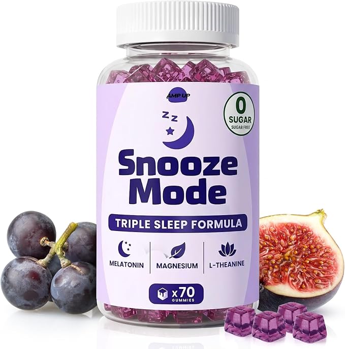 AmpUp Melatonin Gummies 5mg, Sleep Gummies for Adults, Magnesium & L-Theanine, Sugar Free, Non GMO & Vegan, Grape Flavor, 70 Counts, Sleep Aid Supplement for Calm Night Routine Support