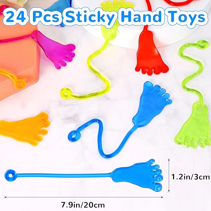 24PCS Stretchy Sticky Foot Toys for Kids, Rubbery Sticky Goodie Bag Stuffers Toys for Christmas Party Supplies, Colorful Sticky Hand for Boys Girls Classroom Prizes
