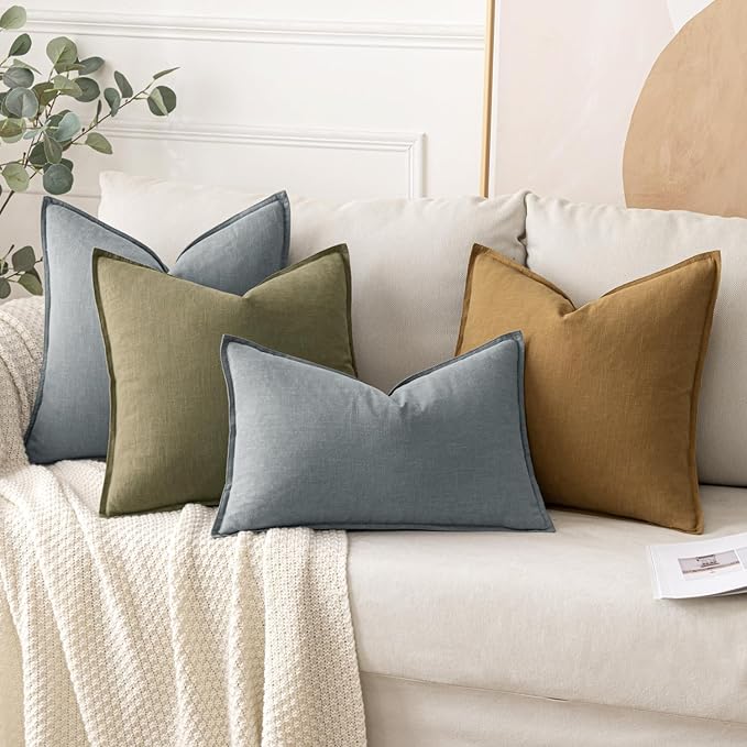 MIULEE Decorative Linen Euro Sham Pillow Covers 26x26 Gray | Boho Farmhouse Neutral Couch Throw Pillows for Bed, Pack of 2 Accent Modern Pillowcases, Sofa Livingroom Home Decor