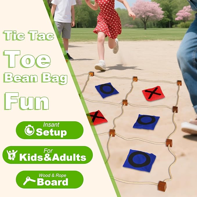 Giant Tic Tac Toe Outdoor Games, Bean Bag Toss for Kids and Adults, 4Ft x 4Ft, Large Backyard Family Game, No Assembly, Indoor Outdoor Play, Portable Giant Lawn Games, Instant Setup
