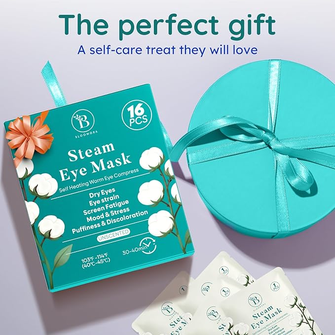 16 Pack Unscented Steam Eye Mask for Dryness, Puffiness, Strain & Relaxation, Heated Eye Mask for Sleep & Travel, Self-Heating & Disposable Warm Compress, Travel Essentials, Relaxation Gifts for Women