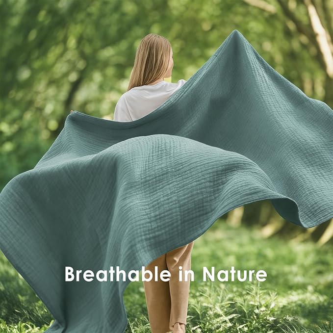 EMME Muslin Blankets for Adults Throw Blanket for Couch Breathable Gauze Soft Lightweight Airy Teal Throw 50"x60"
