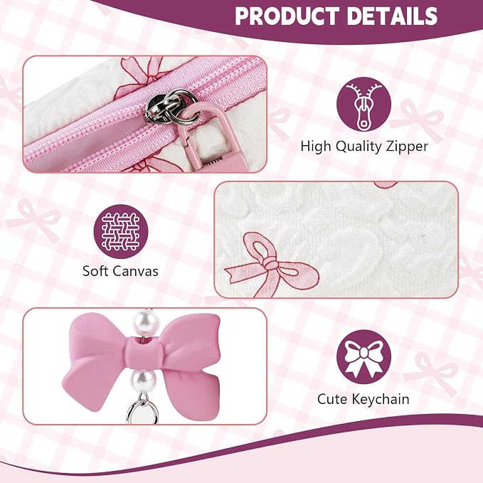 Mini Makeup Bag, Small Bow Tie Cosmetic Bag for Purse with Keychain, Portable XS Travel Makeup Pouch for Daily Use (Black)