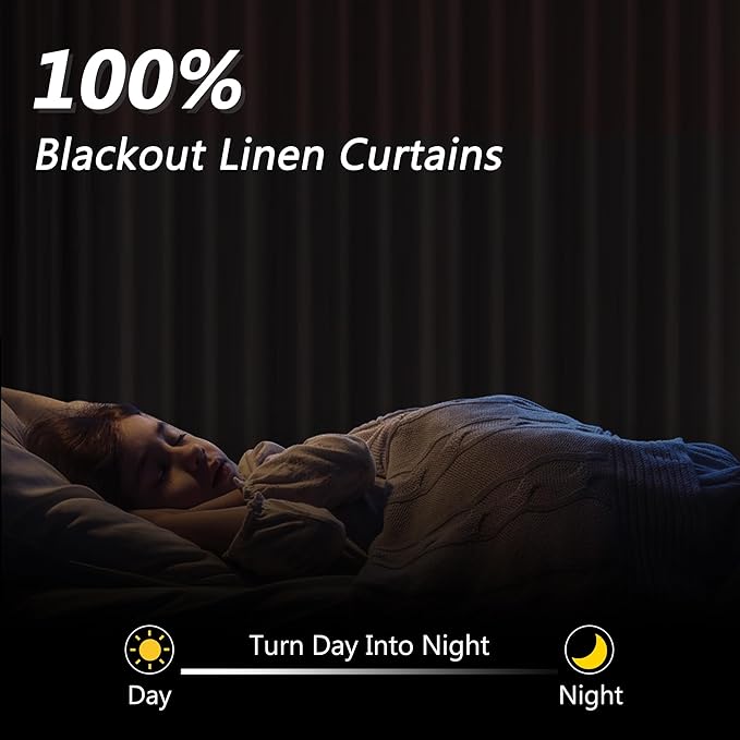 Guken 100% Blackout Linen Curtains for Bedroom 80 Inches Long Natural Cream Black Out Curtain Back Tab Thermal Insulated Room Darkening Window Drapes for Living Room 2 Panels Beige Ivory 52x80