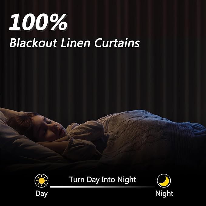 White 100% Blackout Linen Curtains 72 Inch Length 2 Panels Set for Living Room Bedroom Back Tab Thermal Insulated Black Out Drapes Room Darkening Farmhouse Style for Bedroom Window Curtains 52x72
