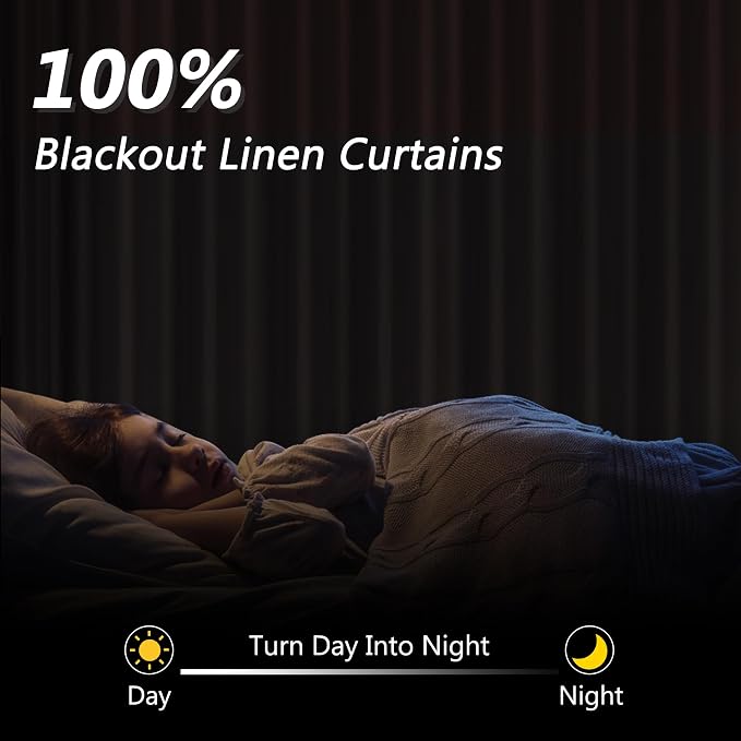 100% Blackout Linen Curtains 86 Inch Length 2 Panels Set for Living Room Bedroom Back Tab Thermal Insulated Black Out Drapes Room Darkening Farmhouse Style for Bedroom Window Curtains 86 Inches Long
