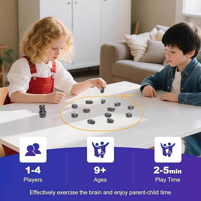 Magnet Game with 3 String, 28 Travel-Stones Magnetic Chess Game for Family & Party & Travel & Camping - Puzzle Strategy Games, Player Games for Kids & Adults (Age 9+)