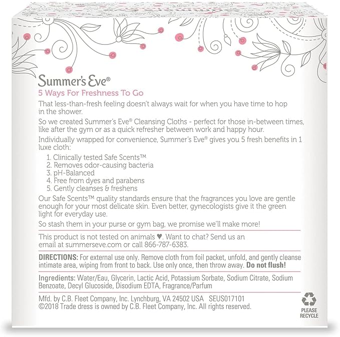 Summer's Eve Feminine Cleansing Cloths For Sensitive Skin Sheer Floral, 16 Count