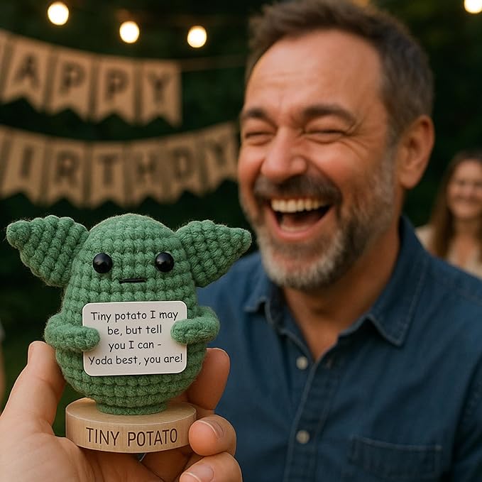 Handmade Baby Yoda Positive Crochet with 30 Fun Affirmations - Funny Friendship Gift for Christmas, Inspirational Birthday Gifts for Women Men | Birthday Gift Idea for Women Friends, BFF, Coworker
