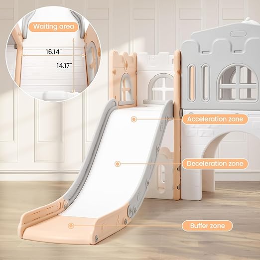 Toddler Slide 8-in-1 Toddler Playset with Slide for Ages 1-3 – Indoor & Outdoor Kids Playground Including Climber, Crawl Tunnel, Basketball Hoop, Telescope & Storage