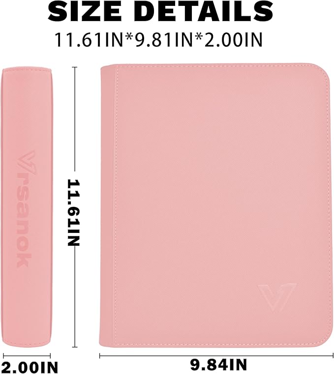 Toploaders Binder,Holds 128 Top Loaders,4 Pocket Top Loader Binder for 3" x 4"Rigid Cards,Double Sided Card Binder Abulm in 3"x4"Toploaders for Trading Cards (TOP 128 Light Pink)