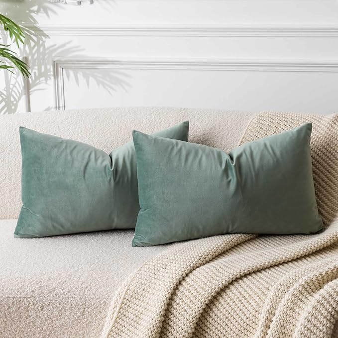 14x24 Pillow Covers Set of 2 Decorative Velvet Throw Pillow Covers,Sage | Luxury Soft Cushion Covers with Invisible Zipper for Couch Sofa Bed Living Room Bedroom Home Decor