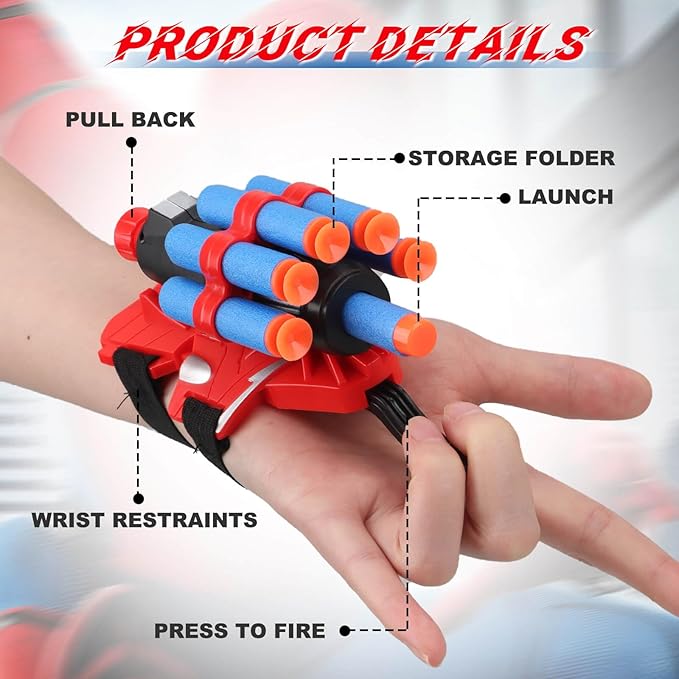 JONEG Web Shooters Toy for Kids 2 Pack, Toy for 3 4 5 6 7 8 Year Old Boy, Web Slinger with Spider Glove Launcher, Toys for Boys 4-6 6-8, Birthday Gifts