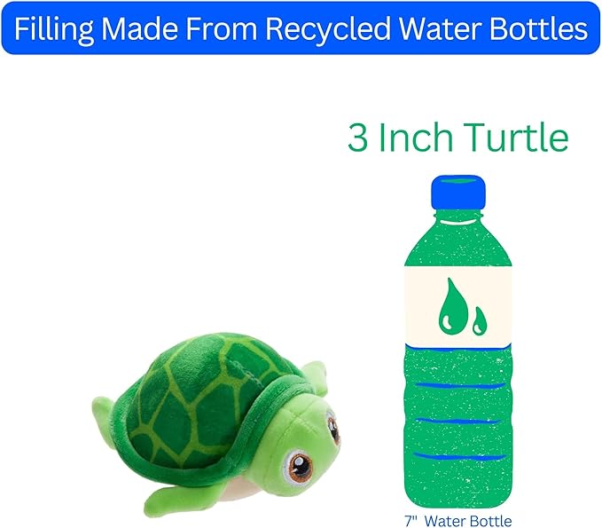 The Petting Zoo Sea Turtle Stuffed Animal Plushie, Gifts for Kids, Squishiez Sealife Animal Squeeze Toy, Green Tortoise Plush Toy 3 Inches