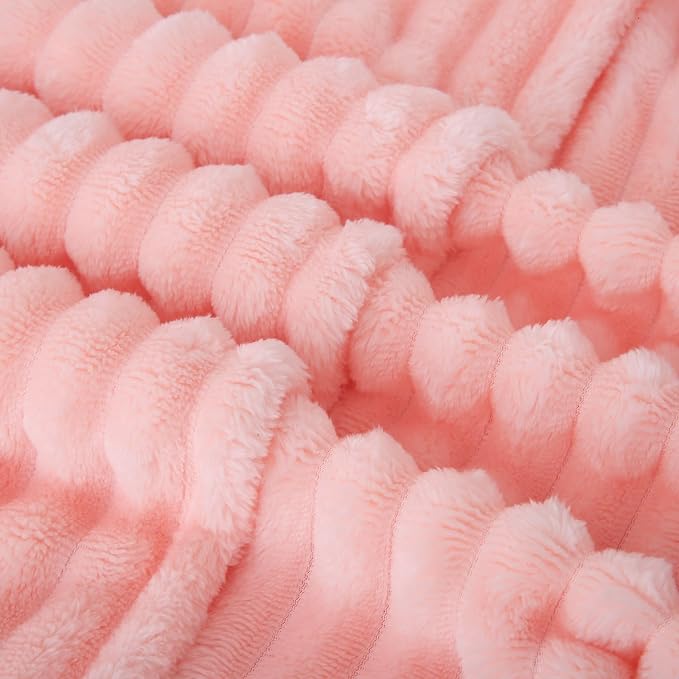 Light Pink Fleece Throw Blanket 50”×70” for Couch Sofa Livingroom | Super Soft Cozy Plush Microfiber Flannel Bed Blanket Striped Design Lightweight Home Decor Gifts for Adults Mom Women