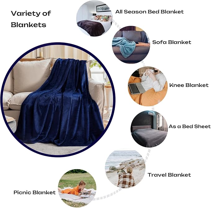 Fleece Plush Throw Blanket Navy Blue 60"x80"for Couch Fuzzy Cozy Flannel | Super Soft Lightweight Microfiber Blanket for Sofa Bed bedroom Home Decor All Season,Birthday Gifts for Women Mom Adult