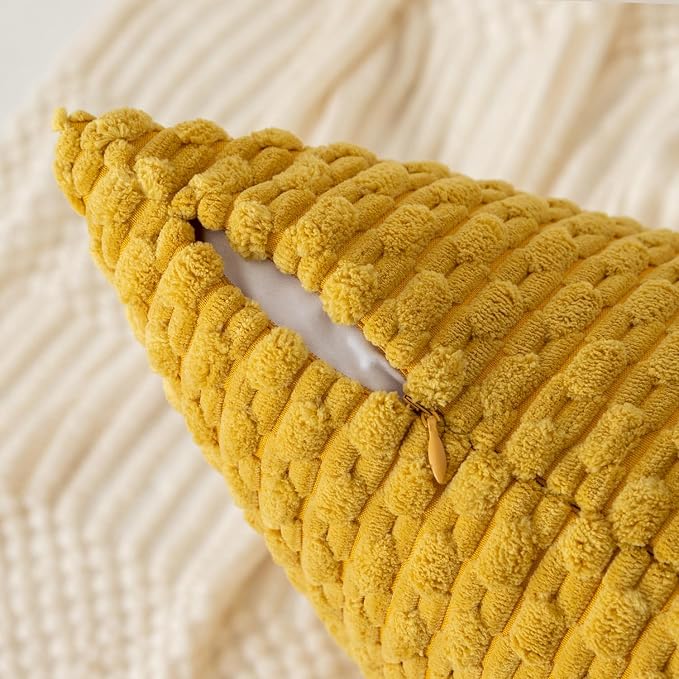 Kevin Textile Soft Corduroy 12"x20" Pillow Cover 1 Pack, Mustard Yellow | Boho Stripe Plush Corduroy Decorative Oblong Cushion Cover Modern Farmhouse Home Decor for Sofa Couch Bed Chair