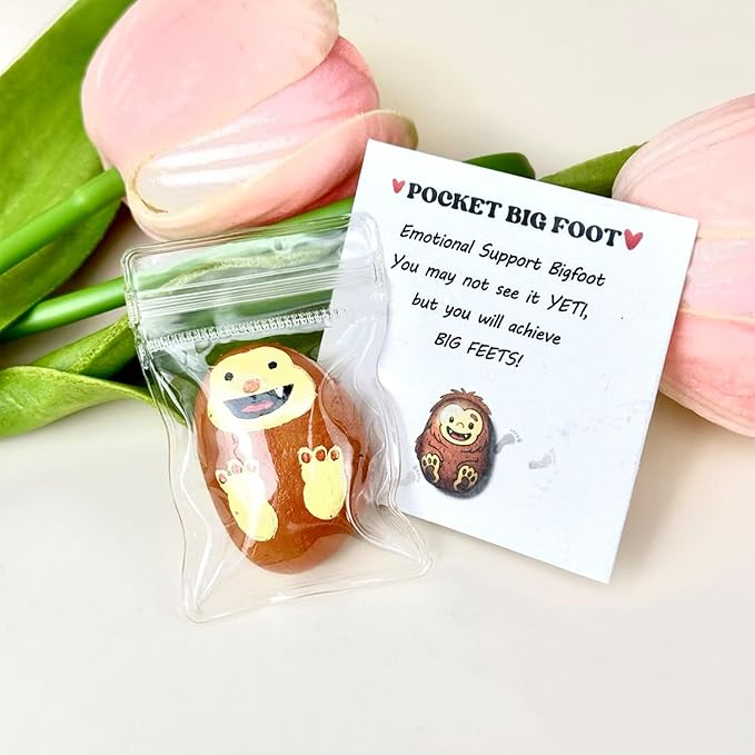 Pocket Bigfoot Pebble – Emotional Support Pocket Hug Gift – Reeses Gift Idea, Accessories & Decor – Funny Encouragement Stone for Anxiety Relief, Friends, Coworkers, Teens, Boyfriend, Girlfriend, Couples (Big foot Hug)