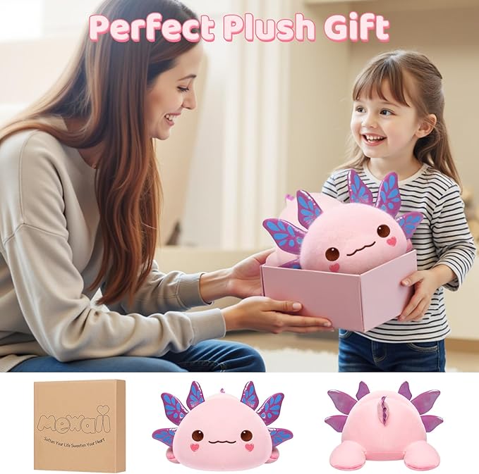 Cute Axolotl Plush Pillow, Kawaii Plushies Pink Axolotl Stuffed Animals, Squishy Plushies, Cuddle Plush Pillow for Kids & Girls (13 Inch)