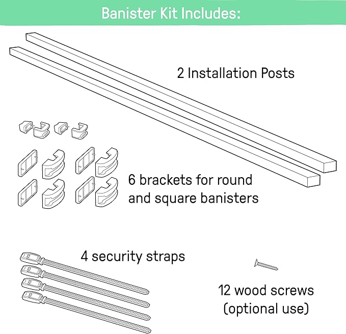 Summer Infant Banister to Banister Gate Mounting Kit - Fits Round or Square Banisters, Accommodates Most Hardware & Pressure Mount Baby Gates up to 37” Tall, Gate Sold Separately