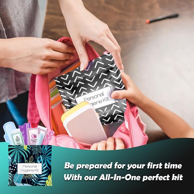 Blue Forest Menstrual Kit All-in-One 50 Pack | Convenience on The Go | Period Kit Pack for Travelling, Tweens & Teenagers or just When You’re Out | Individually Wrapped Feminine Hygiene Product