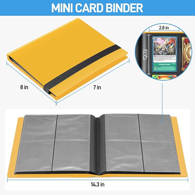 Card Binder, Upgraded 4 Pockets Trading Card Collection Binder for Cards, 160 Pockets Mini Card Book Holder Album - Yellow