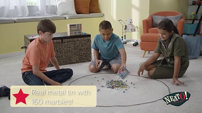 Neato! Classics 160 Marbles In A Tin Box by Toysmith - Retro Nostalgia Glass Shooter, Marble Games Are Timeless Play For Kids - Boys & Girls