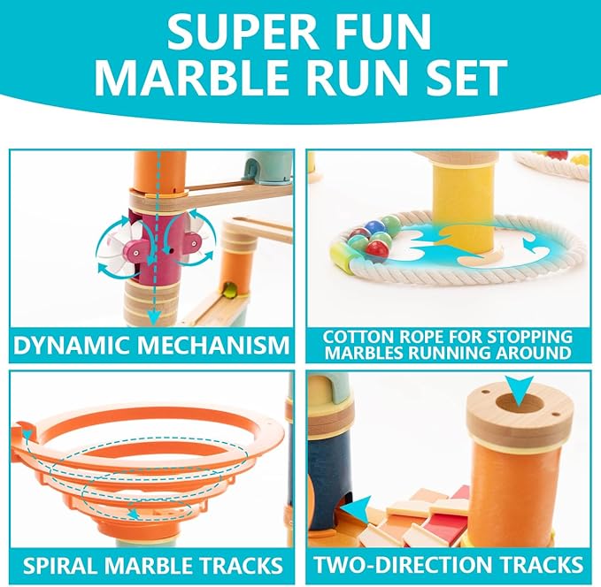 Marble Runs Building Toy 146pcs, Bamboo Construction Toy Set with Ball, Simple Maze Toy with Music Suitable for Age 4+ Children