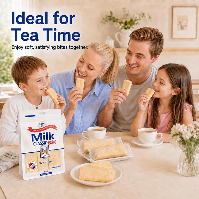 56% Milk Classic Korean Milk Rice Cracker Snacks, 8.46 oz, 1 Pack | asian snack, oven baked, non fried, wrapped sticks, light crispy texture, tea coffee pairing, lunchbox pantry