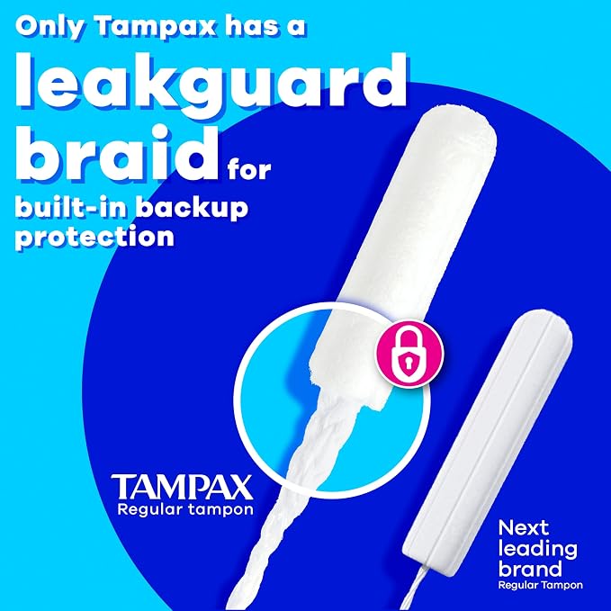 Tampax Pearl Tampons for Women Multipack, with LeakGuard Braid, Super/Ultra Absorbency, Unscented, 56 Count