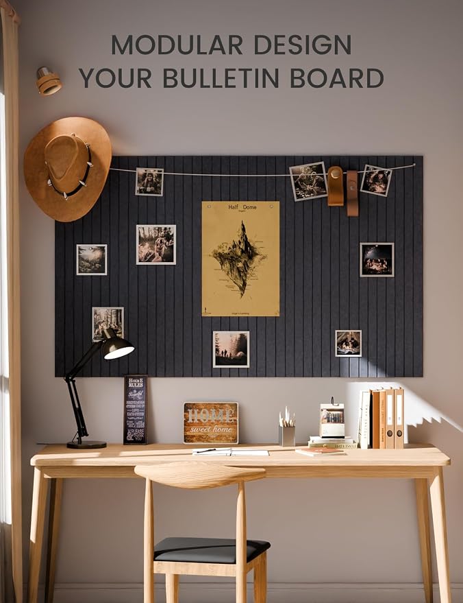 Fluxynara 36" x 24" Large Felt Bulletin Board, Navy Blue | 6 Pack Cork Board Alternative with 30 Safe Adhesive Tabs, Pin Boards for Wall Decor, Home, Office, Classroom,Dorm