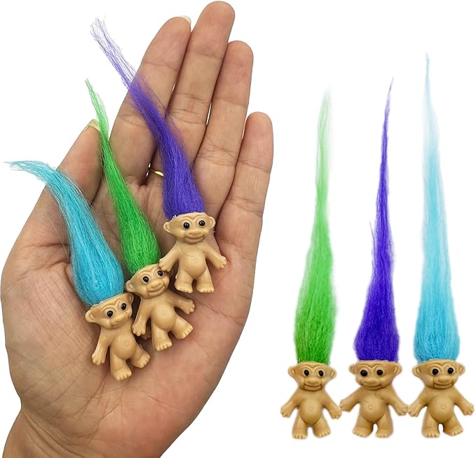 30pcs Long-haired Mini Troll Dolls, Assorted Hair Colors, 0.78" Bodies, 2" Hair. Cake Toppers, Action Figures, School Project, Arts and Crafts, Party Favors