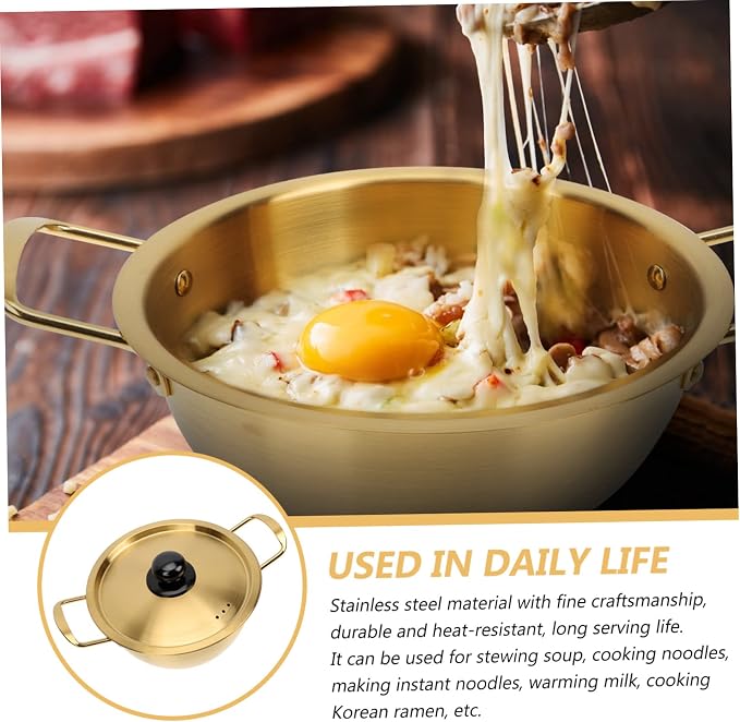Ciieeo 1 Set Stainless Steel Instant Noodle Pot Seafood Noodle Pot Non Stick Cookware Korean Ramen Stainless Cookware Boiling Small for 1 Person Breast Milk Binaural