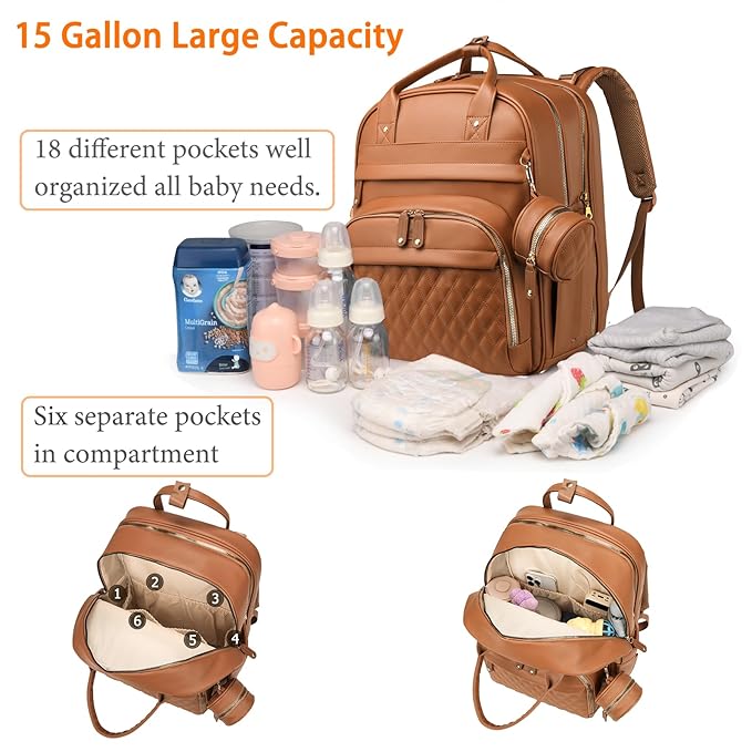 Astro alan Baby Diaper Bags with Changing Station, Waterproof Diaper Bag Backpack for Moms Dads with USB Charging Port, Baby Shower Gifts, Large Capacity diaper backpack, Brown