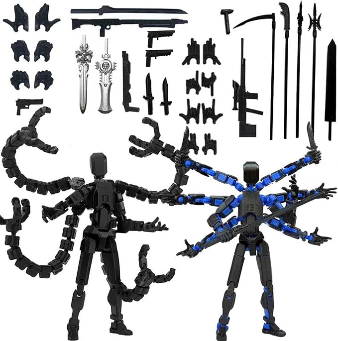 2PCS (Assembly Completed) T13 Action Figure Set, 3D Printed Action Figure,3D Printed Toys Stick Figure,Collectors Decorations for Game Lovers Toys (Black Blue2)