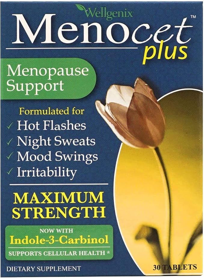 Wellgenix Menocet Plus Menopause Support - Natural Supplement for Women - Daily Relief Feminine Care - Helps with Hot Flashes, Mood Swings & Irritability - 30 Tablets
