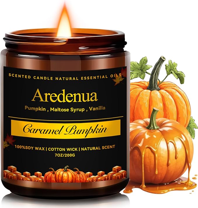 Caramel Pumpkin Candles – Warm Holiday & Winter Caramel Pumpkin Aroma, Cozy Christmas Seasonal Candles Gift, Hand-Poured Soy Candle for Christmas Home Décor & Cozy Seasonal Gifting