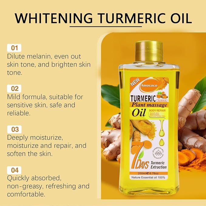3Pacsk Turmeric Body Oil, Deep Moisturizing Treatment with Sweet Almond Oil, Vitamin E, and Collagen, 6.76 oz*3