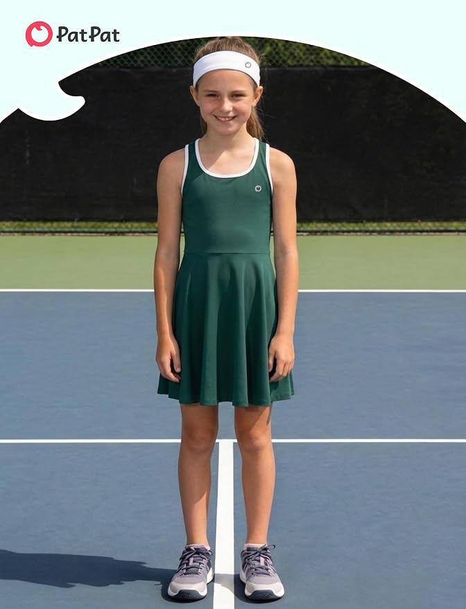 PATPAT Girls Athletic Dress Tennis Summer Outfit with Headband & Shorts | Quick-Dry RapidAir-C Fabric, Lightweight Breathable Golf Dress, Sweat-Wicking 2 Piece sets, Two Hidden Pockets
