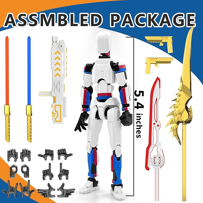 T13 Action Figure Already Assembled, Multi-Colored Titan 13 Action Figure Set Dummy with Laser Saber 3D Printed T 13 Lucky Robo Nova 13 Action Figures, Figura de acción t13 (White Blue Red)
