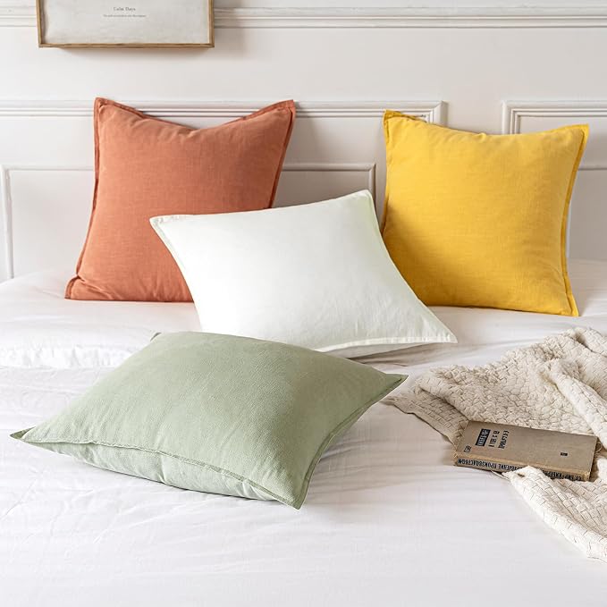 MIULEE Decorative Linen Pillow Covers 20x20 Inch Light Green | Boho Farmhouse Neutral Couch Throw Pillows for Bed, Pack of 2 Accent Modern Pillowcases, Sofa Livingroom Home Decor