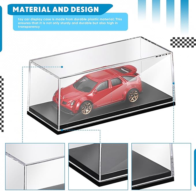 16 Pcs 1/64 Display Case Acrylic Model Cars Display Case 4.17 x 1.81 x 1.81 Inches Clear Plastic Vehicles Toy Cars Storage Collectors