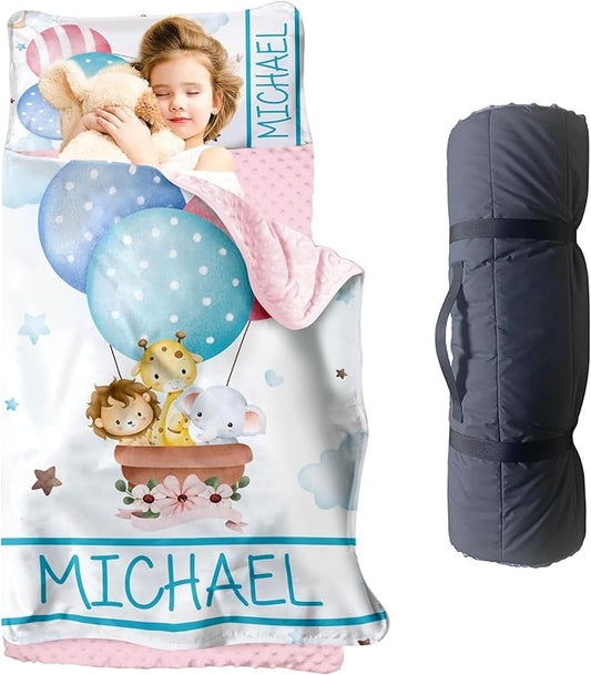 Personalized Toddler Nap Mat for Girls – Custom Name Kids Nap Mat – Daycare Sleeping Mats with Removable Pillow and Soft Minky Dot Blanket for Preschool, Travel, Kindergarten
