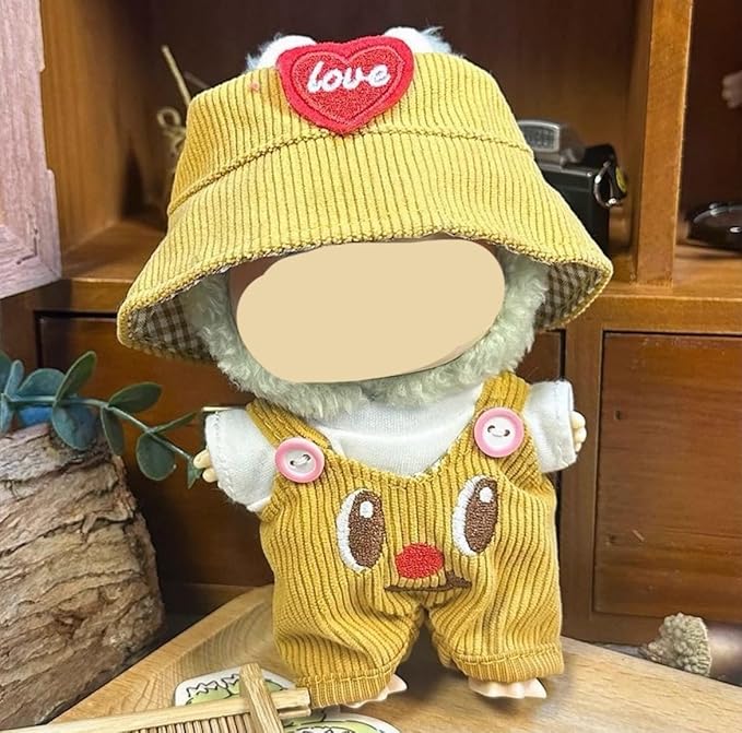 Clothes for LABUBU, Hat & Overalls Set for 17/15cm Accessories Suit, Cute Clothes for Dress up Unique Style (Butter Bear)