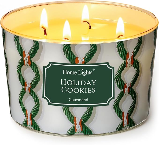 HomeLights 4-Wick Candles for Home Scented - 18oz Soy Wax Blend Candle Long-Lasting Fragrance, Rustic Modern Home Decor and Housewarming Gifts, Holiday Cookies