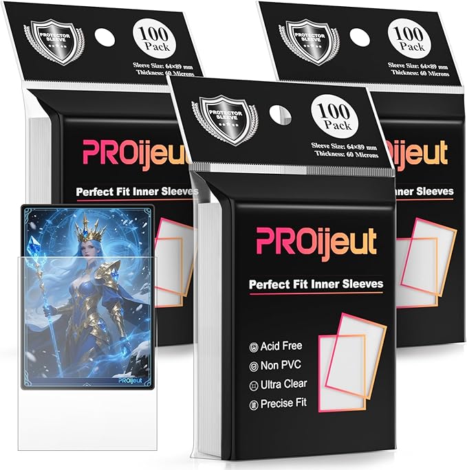 300 Pack Card Sleeves Clear, Perfect Fit Inner Sleeves Ideal for Double-sleeving, Trading Card Sleeve Compatible with MTG, PKM, TCG and Gaming Cards (60 Microns)