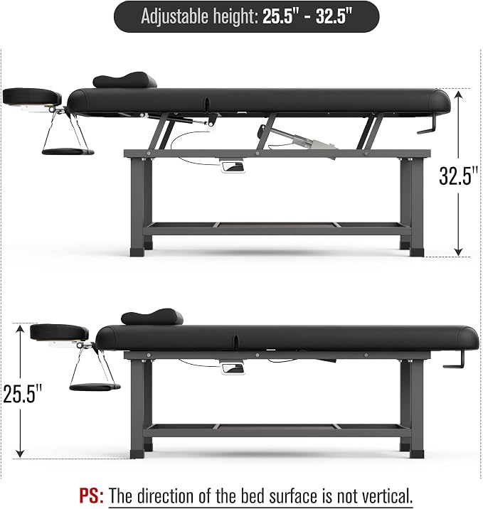 Olela Wide Electric Massage Table - Stationary Massage Table with Electric Lift and Manual Adjustable Backrest, Lash Bed with Storage, PU Leather, Metal Frame for Beauty, Massage, Tattoo