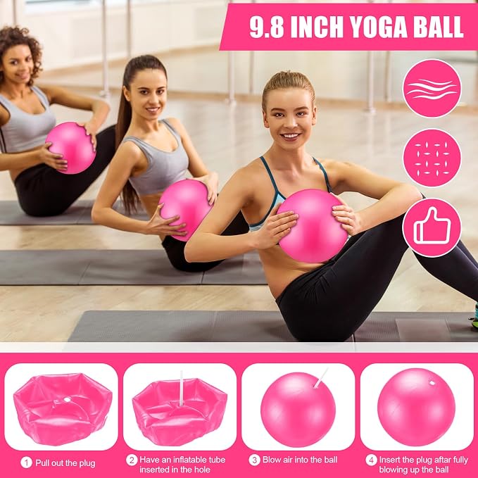 Silipull 10 Pcs Pilates Ring Blocks Set for Women Home Yoga Equipment Accessories Pilates Ring Circle and Ball Workouts Gift Include Ball Yoga Circle Resistance Bands Block Straps Gym Bag