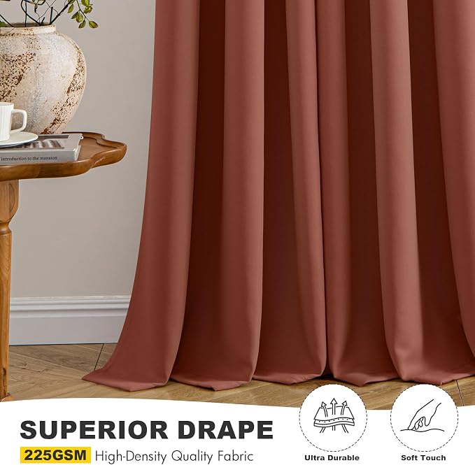 MIULEE Fall Blackout Curtains for Bedroom 2 Panels 40"x72" Long Terracotta | Thermal Insulated, Living Room Darkening Grommet Drapes, Noise Reducing, Light Blocking Window Treatments